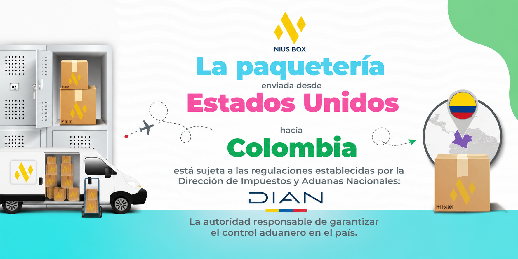 Promoción de envíos de NIUS BOX a Colombia con información de la DIAN