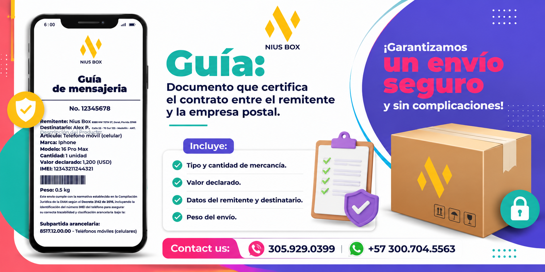 Promoción de envíos de NIUS BOX a Colombia con información de la DIAN
